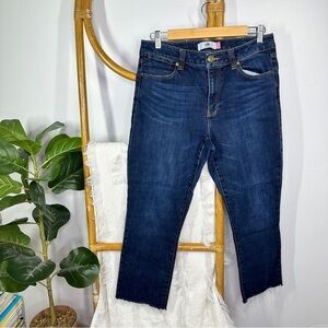 Cabi High Straight Dark Wash Raw Hem Denim Jeans sz 10